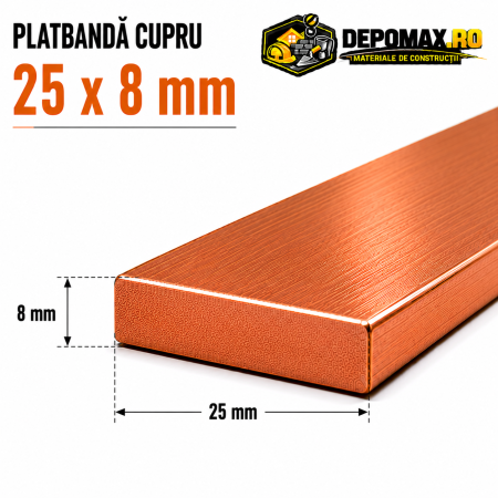 Platbanda cupru 25 x 8 mm – lungime 4 metri – EN Cu-ETP
